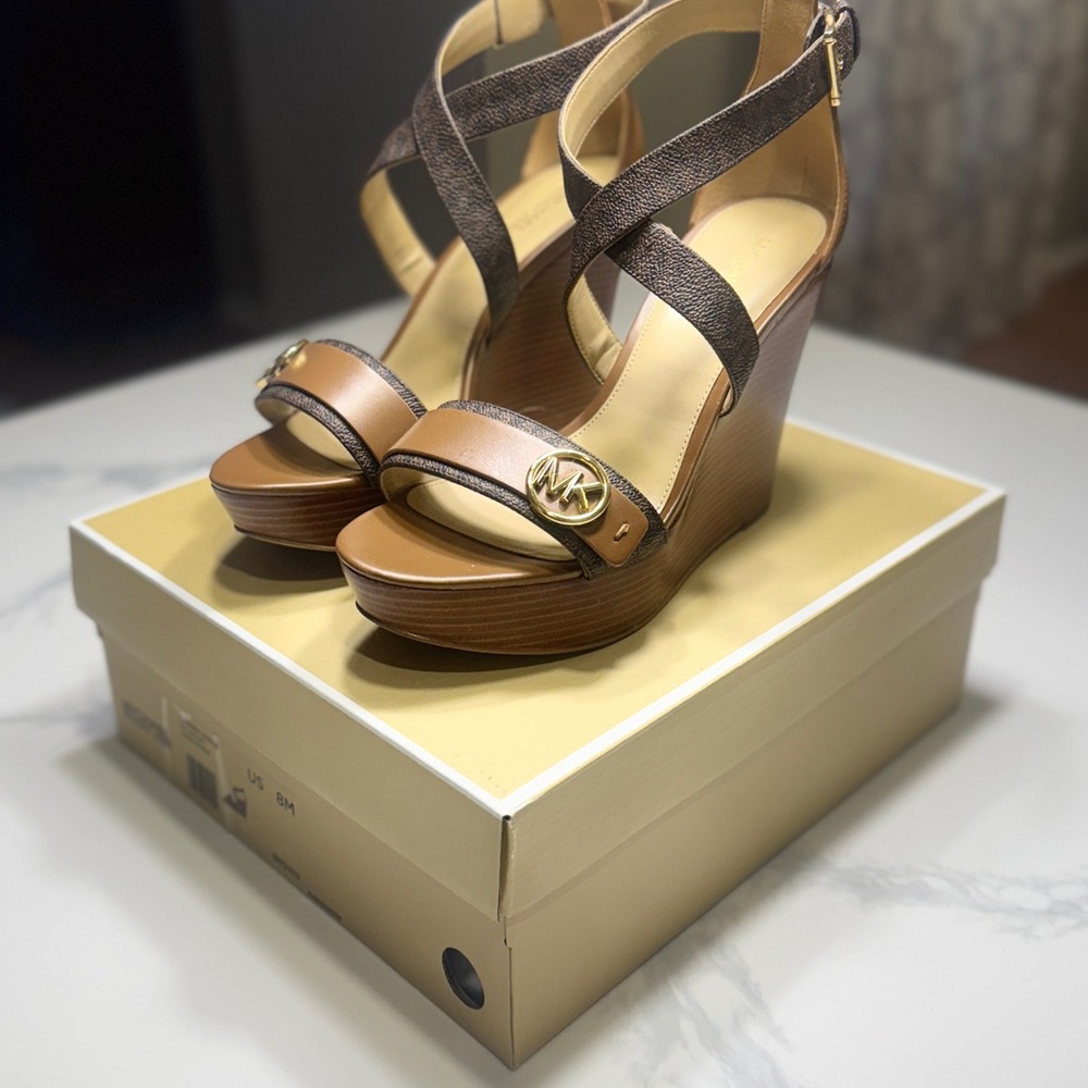 Michael Kors Carmen Wedge Brown Sandals